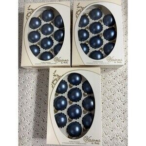 30 Glass Ornaments Visions by Holly Decorations Christmas Tree in Box Blue 1.75”